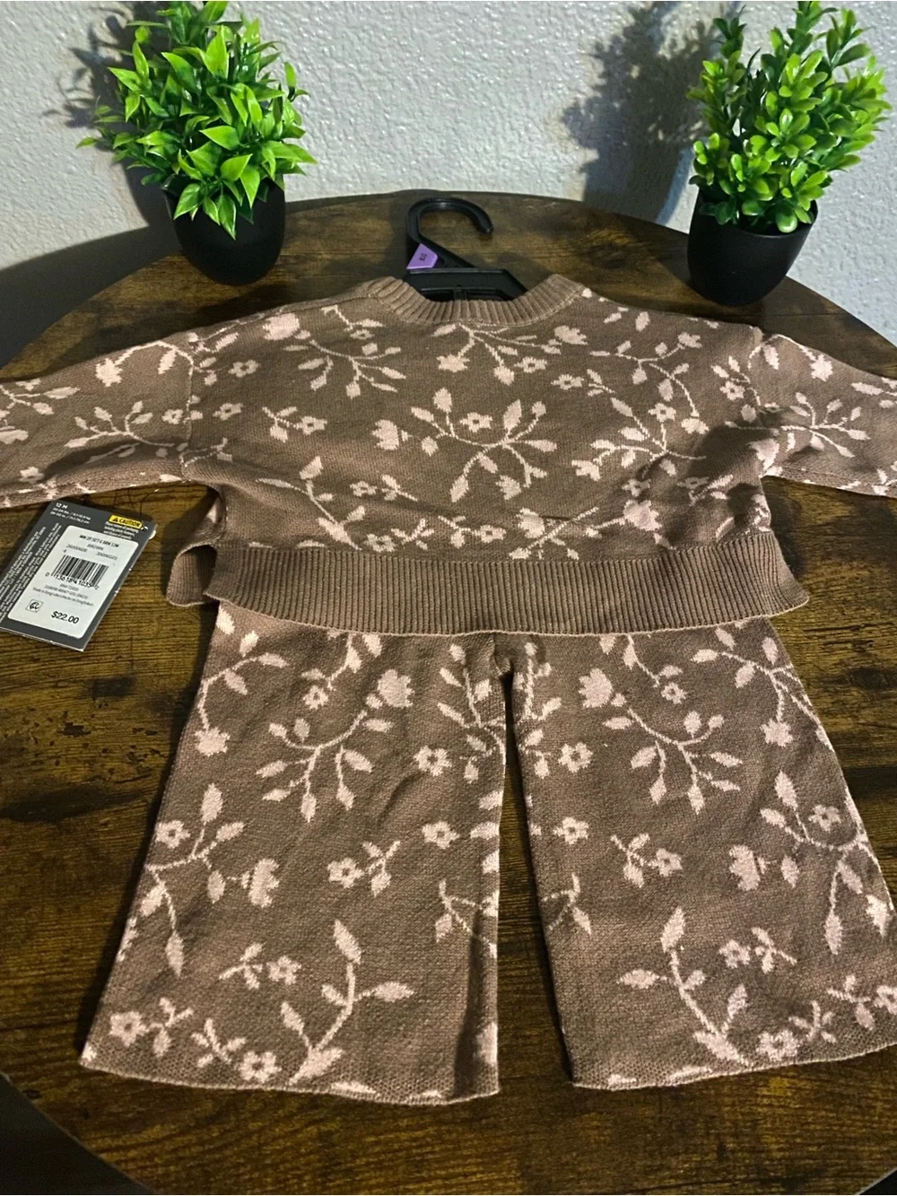 Kids Floral Knit Matching Set - Brown